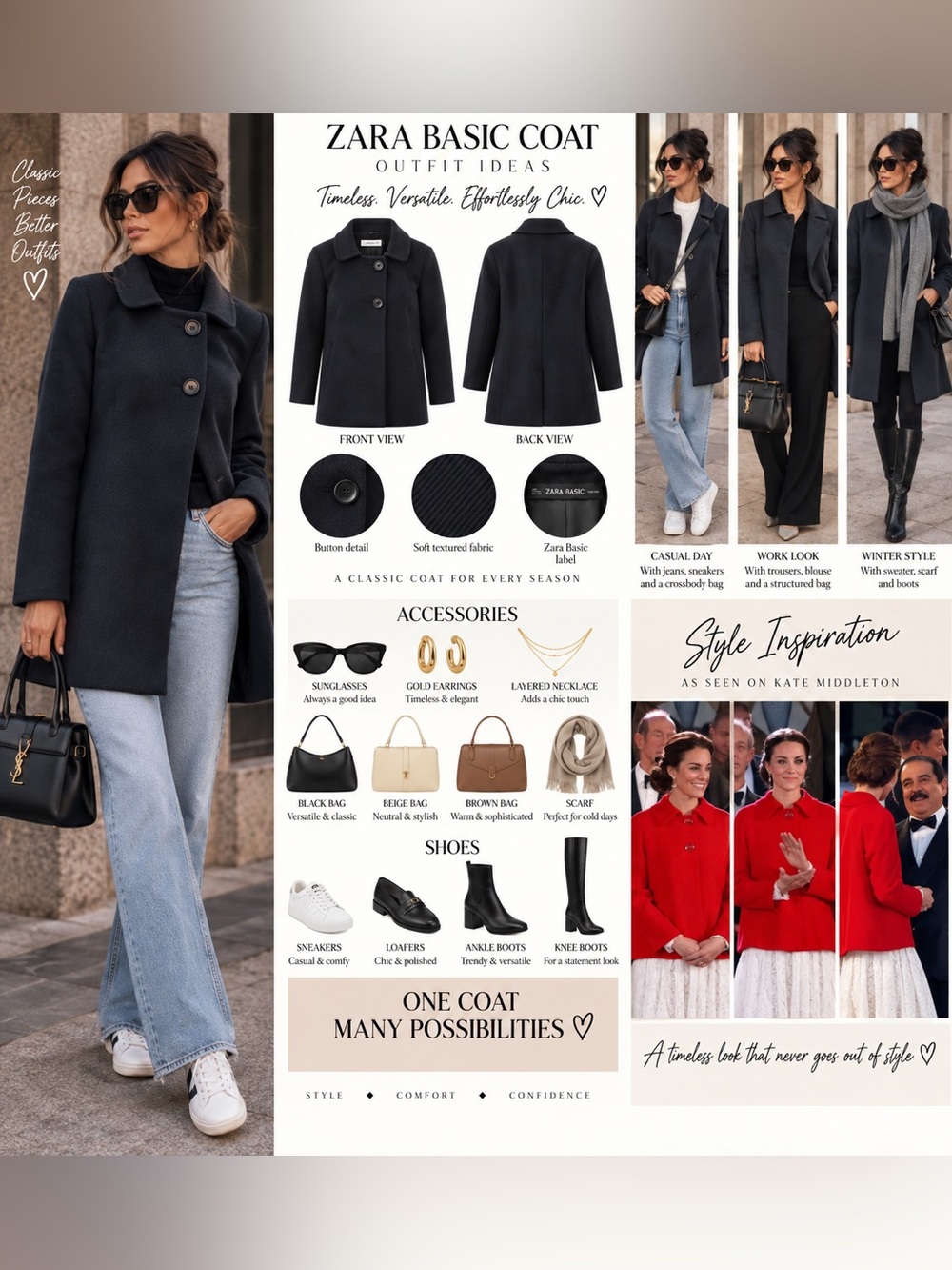 Zara Black Button-Front Pea Coat